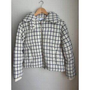 JASON WU Womens Ivory Black Plaid Tweed Bomber Jacket Full Zip Collar XS $395